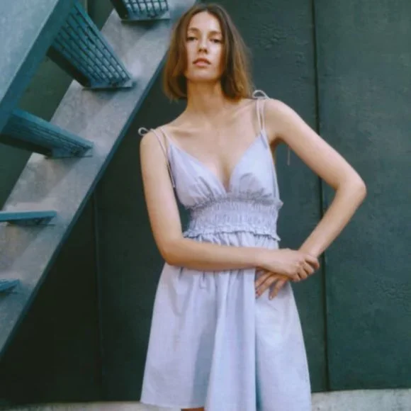 COPY - Zara Striped Shirred Ruffle Trim Backless Cami Dress - Picture 3 of 10